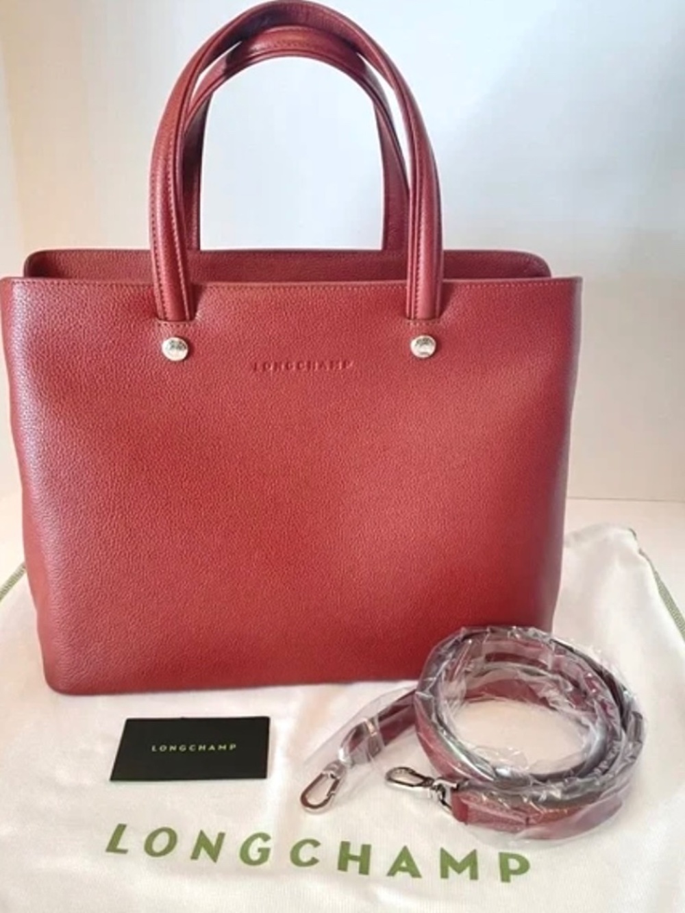 NEW Longchamp Le Foulonne Leather Medium Tote Hand Bag Chestnut Brown